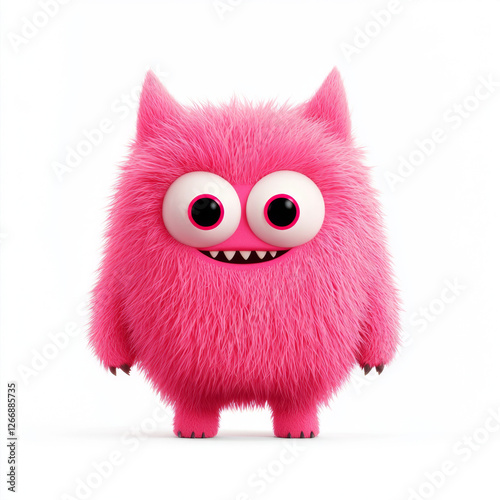 Cute Pink Cartoon Furry Cat with a Playful Look