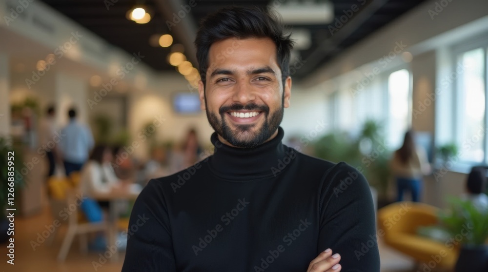 Obraz premium Confident Indian Startup CEO in Black Turtleneck