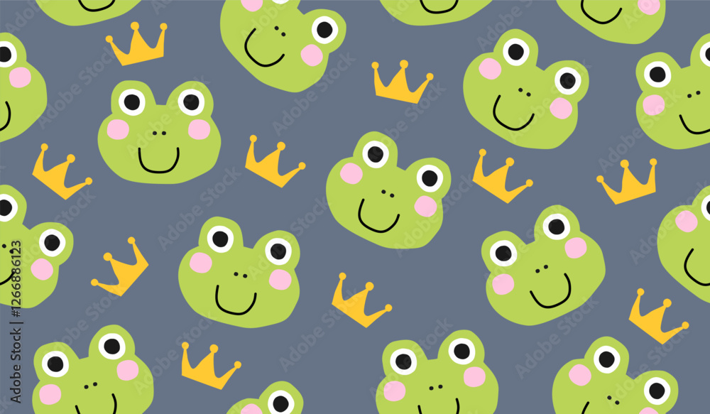 Obraz premium Cute frog pattern background vector design