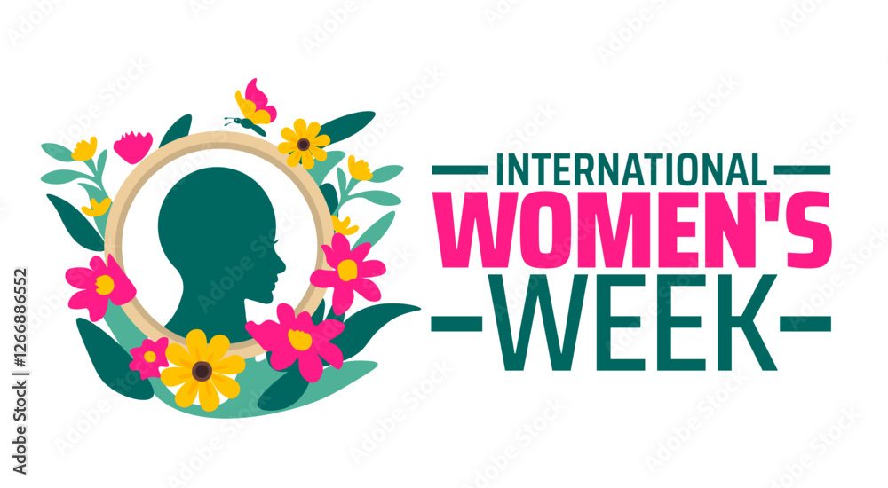 Obraz premium International Women's Week background banner or poster design template. observed every year in March. Holiday concept. Use to any Template, card, poster, placard, template.