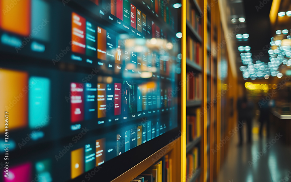 A detailed and textured close-up of a library's digital touchscreen for education.