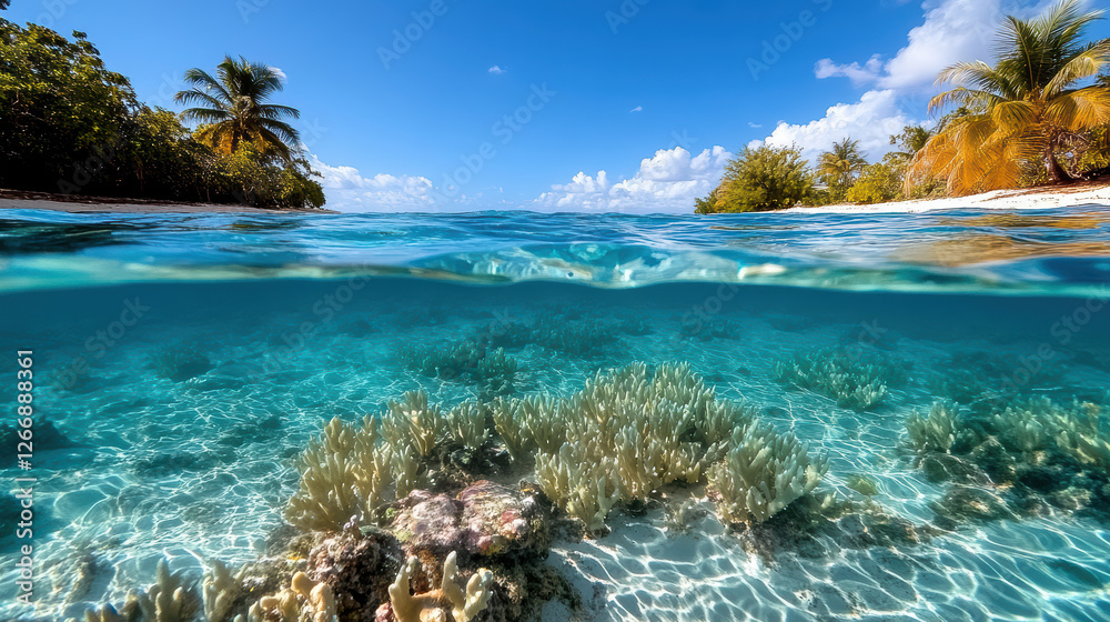 Fototapeta premium vibrant coral reef teeming with colorful marine life under clear water