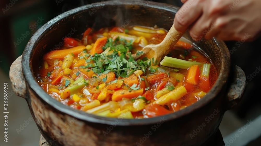 Aromatic Vegetable Stew in Earthenware Pot Aromatic Vegetable Stew in Earthenware Pot