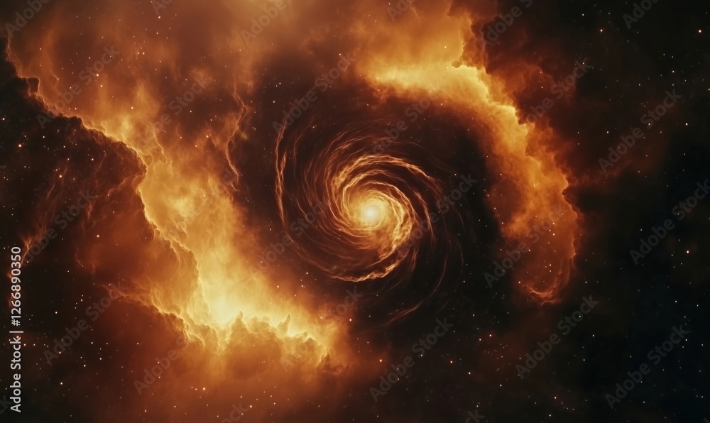 Obraz premium Stunning cosmic swirl of fiery orange and golden hues in deep space