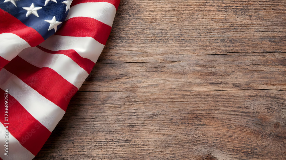 Obraz premium American flag draped on wood; background space for text