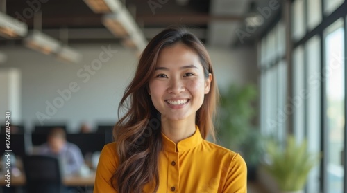 Smiling Vietnamese HR Specialist in Mustard Yellow Blouse
