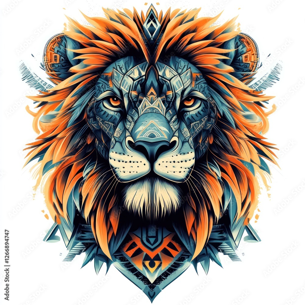 Obraz premium Lion head with intricate pattern artwork suitable for graphic design, print, or digital display