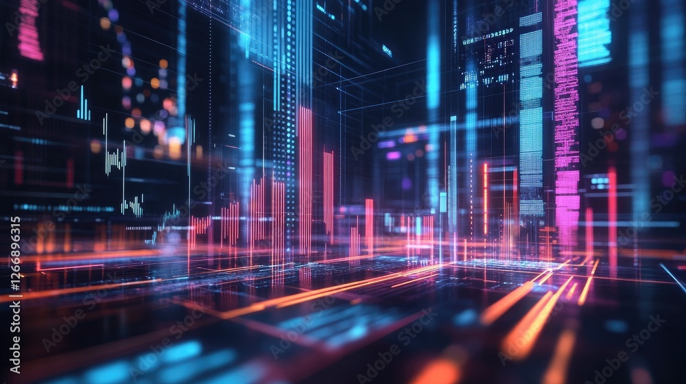 A D bar graph with glowing bars on a futuristic digital interface, surrounded by holographic data points, representing advanced analytics and tech innovation. A D bar graph with glowing bars on a futuristic digital interface, surrounded by holographic data points, representing advanced analytics and tech innovation.