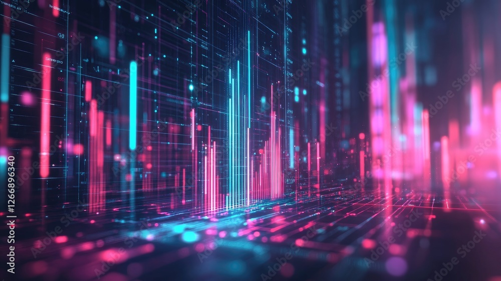 A D bar graph with glowing bars on a futuristic digital interface, surrounded by holographic data points, representing advanced analytics and tech innovation. A D bar graph with glowing bars on a futuristic digital interface, surrounded by holographic data points, representing advanced analytics and tech innovation.