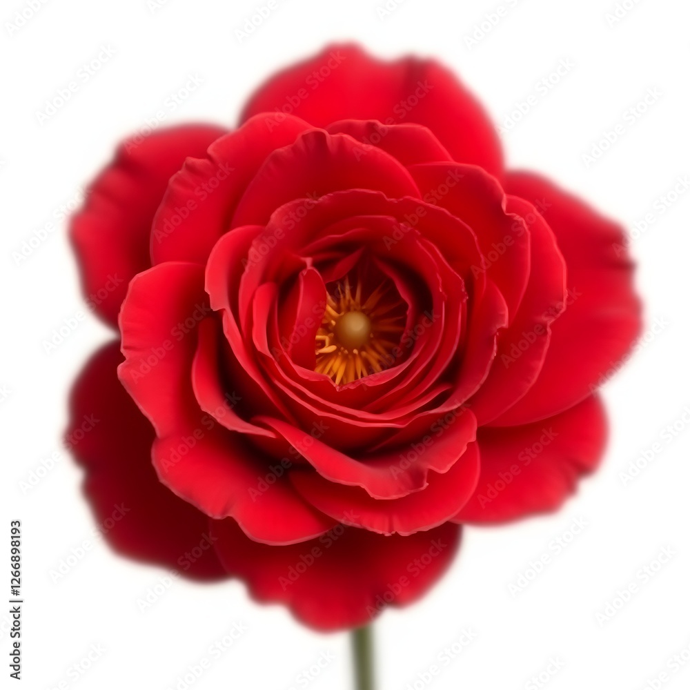 A vibrant red rose in full bloom, isolated on a pure white background. A vibrant red rose in full bloom, isolated on a pure white background.