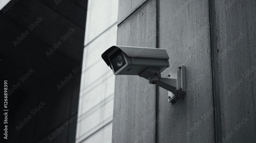 A close-up of a modern security camera mounted on a building exterior, capturing a clear view of the entrance, emphasizing the importance of surveillance for safety. A close-up of a modern security camera mounted on a building exterior, capturing a clear view of the entrance, emphasizing the importance of surveillance for safety.