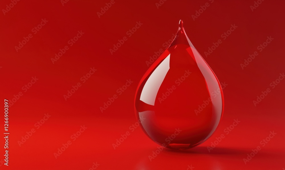 Obraz premium Realistic red droplet on vibrant red background showcasing liquid texture and color