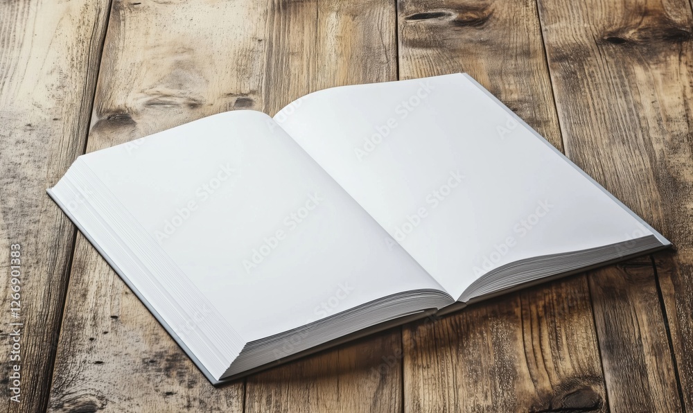 Fototapeta premium Blank open book on wooden table ready for writing or drawing ideas