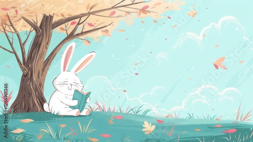 Imagine a vector rabbit relaxing under a tree, reading a book. 