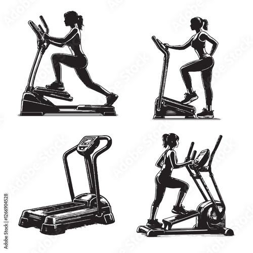 High-Quality Vector Silhouette of an Aerobic Stepper on White Background"