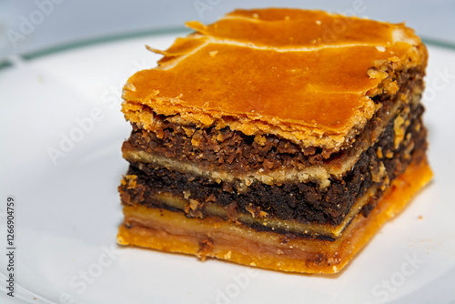 Piece of Flodni pastry on a plate