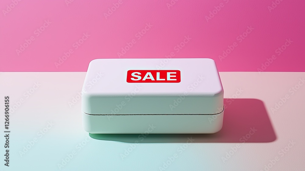 Promotional sale box set against a colorful backdrop highlighting discounts and shopping opportunities Promotional sale box set against a colorful backdrop highlighting discounts and shopping opportunities