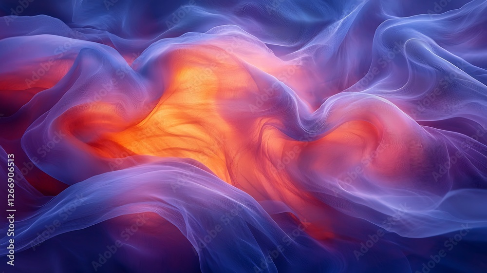 Obraz premium Abstract swirling fabric, vibrant hues, glowing core, cosmic background, design element