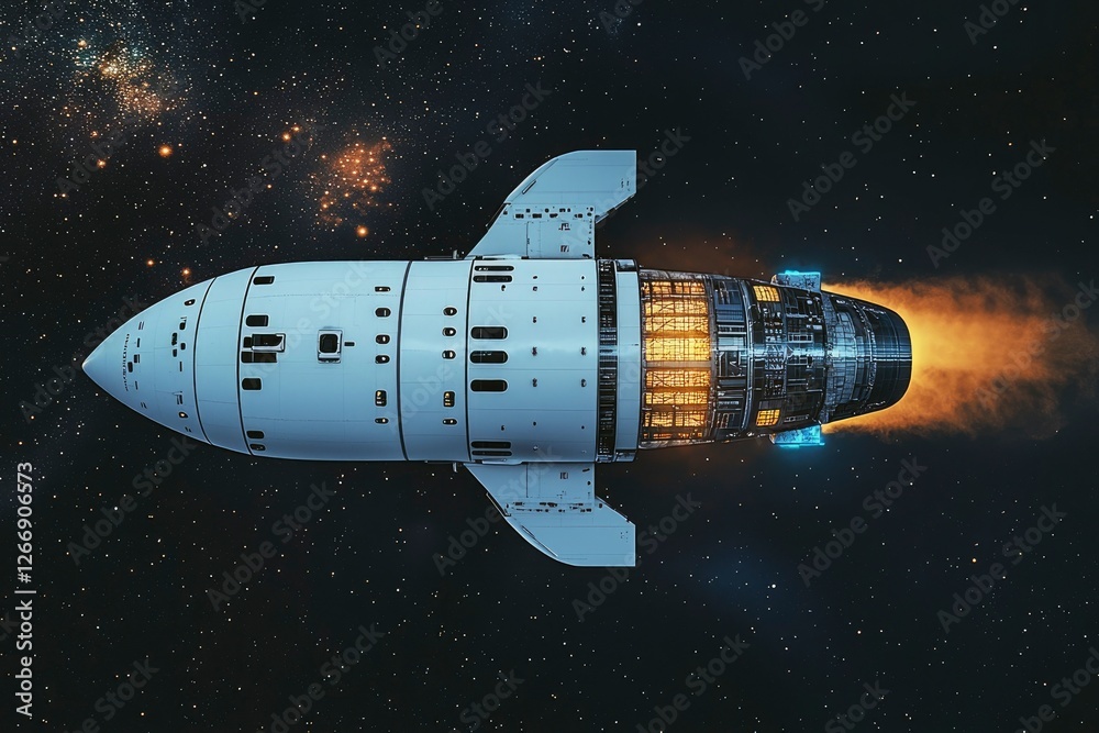 Fototapeta premium Futuristic Spaceship Launching into the Starry Cosmos