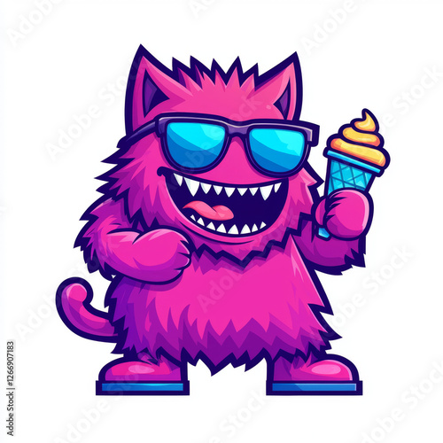 Cute Pink Cartoon Furry Cat with a Playful Look