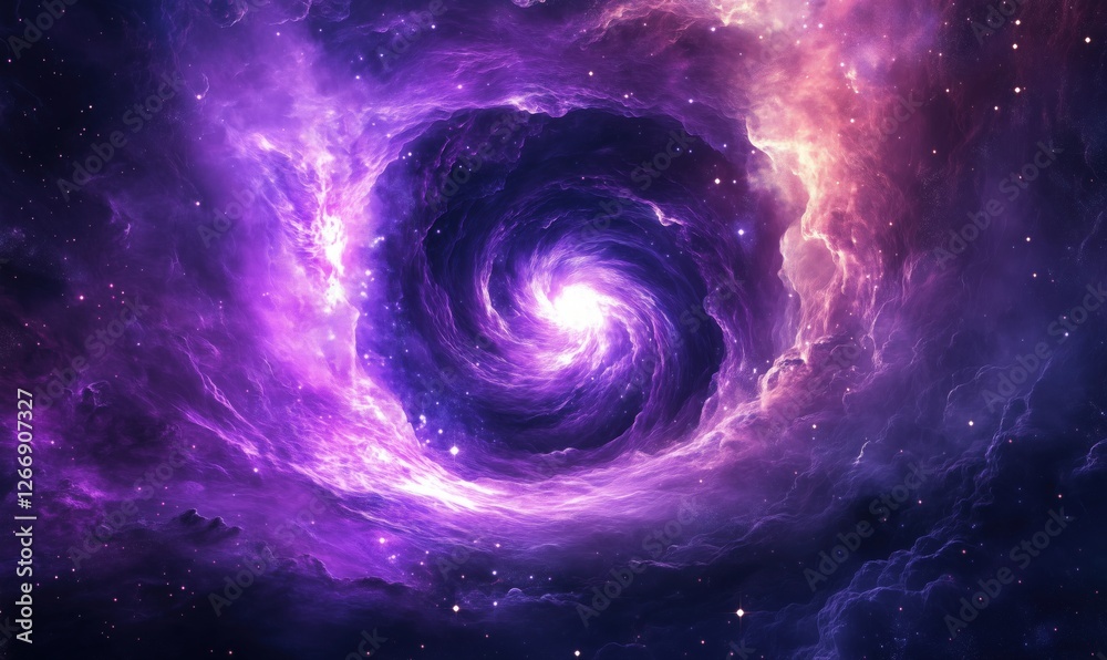 Vibrant cosmic swirl in deep space showcasing purple and violet hues
