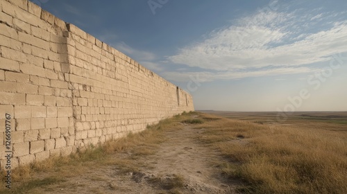 Ancient Stone Wall,  Plains,  Sunny Day,  Background for History, Travel, or Education photo