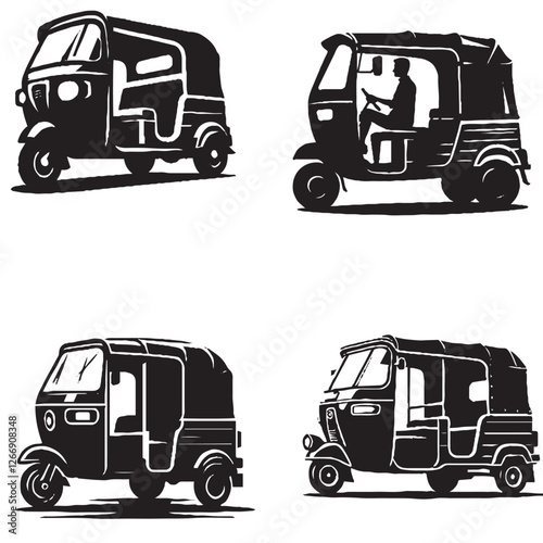 High-Quality Vector Silhouette of an Auto Rickshaw on White Background" 