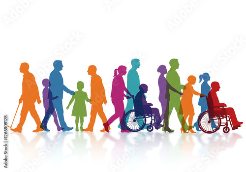 多様な人々の共生｜バリアフリー｜助け合いや共生をイメージしたイラスト｜シルエット