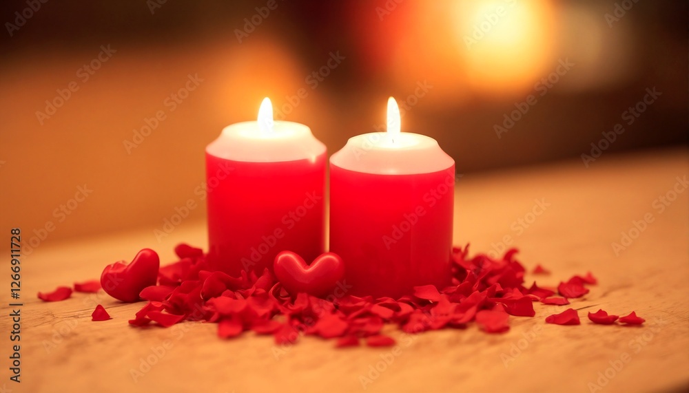candles and hearts on table top. candles and hearts on table top.