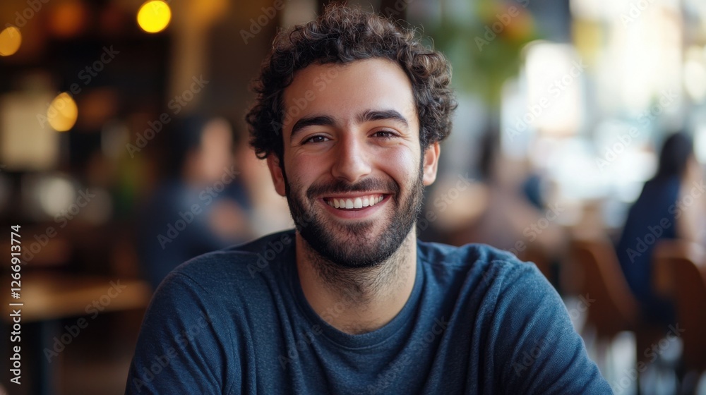 Smiling Man in a Cafe, Joyful Portrait of a Happy Young Adult Smiling Man in a Cafe, Joyful Portrait of a Happy Young Adult