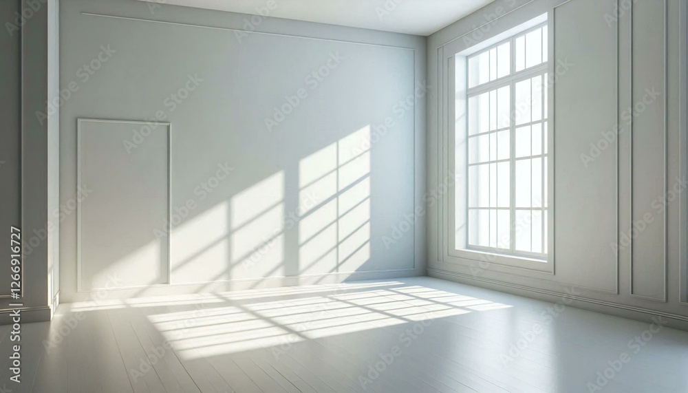 Obraz premium Minimalist Room Sunlight Streaming through Window.