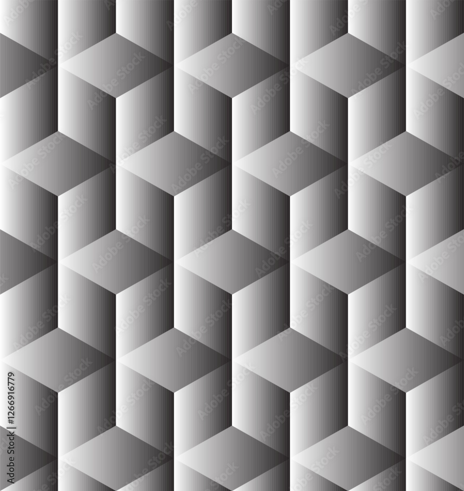 Seamless geometric pattern with 3D cubes in grayscale. The optical illusion creates a visually engaging and modern design, perfect for backgrounds, wallpapers, and textiles Seamless geometric pattern with 3D cubes in grayscale. The optical illusion creates a visually engaging and modern design, perfect for backgrounds, wallpapers, and textiles