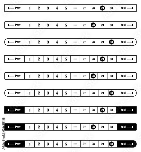 Next button website pagination design. Prev and next page control ui. User friendly pagination for site navigation. Navigation bar with numbered pages for browsing. Vector illustration 