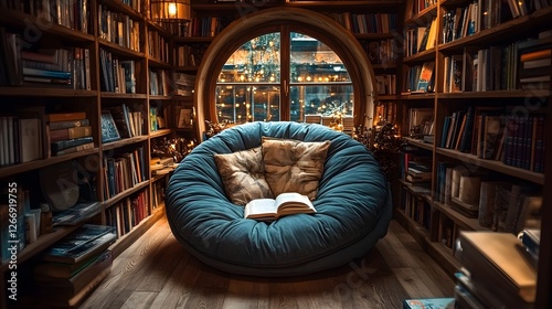 A cozy reading nook with a soft chair photo