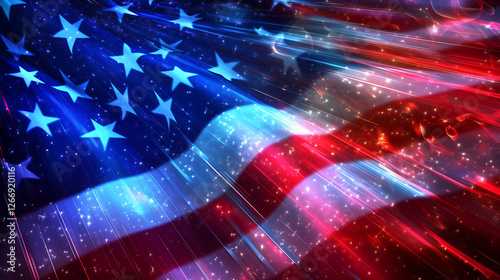 Dynamic USA Flag Light Burst Background – Perfect for Patriotic, Independence Day & Celebration Designs