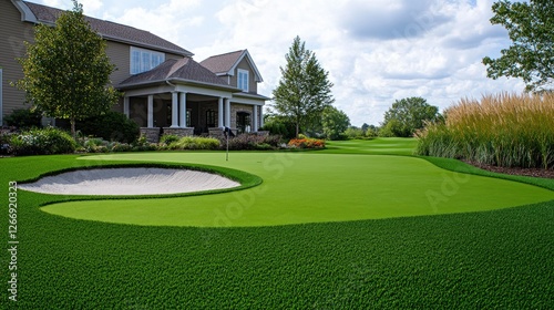 Backyard Putting Green Adjoins Luxurious Home Landscape