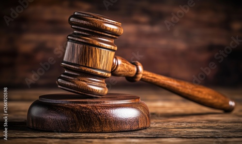 Wooden gavel resting on a sound block symbolizing justice and legal proceedings