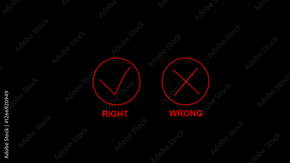 accept rejected for evaluation Modern icons style isolated on Black Background. Glowing Neon Animated True and False symbols. Glowing Neon X and Tick signs animations. accept rejected for evaluation Modern icons style isolated on Black Background. Glowing Neon Animated True and False symbols. Glowing Neon X and Tick signs animations.
