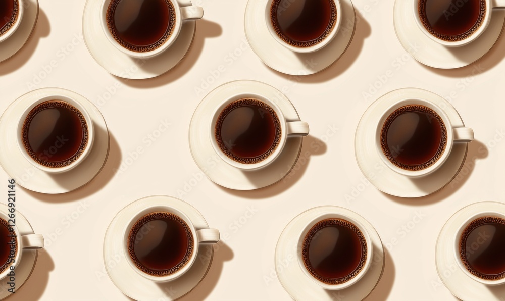 Obraz premium Coffee cups arranged in a seamless pattern on a light background