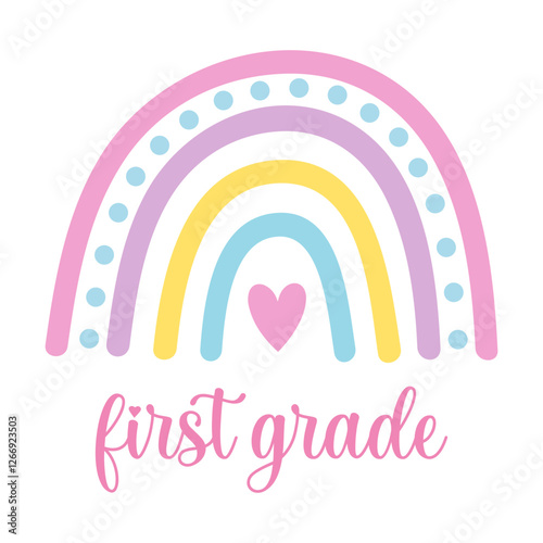 First grade boho rainbow svg cut file. Isolated vector illustration.
