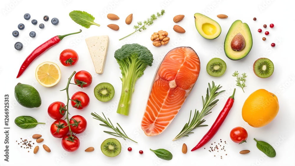 Nutritious Palette Overhead View of Healthy Food Ingredients and Fresh Produce Nutritious Palette Overhead View of Healthy Food Ingredients and Fresh Produce