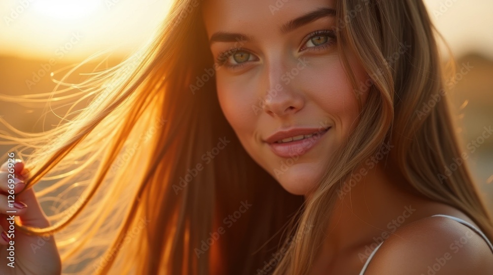 Fototapeta premium Serene Model with Long Silky Hair