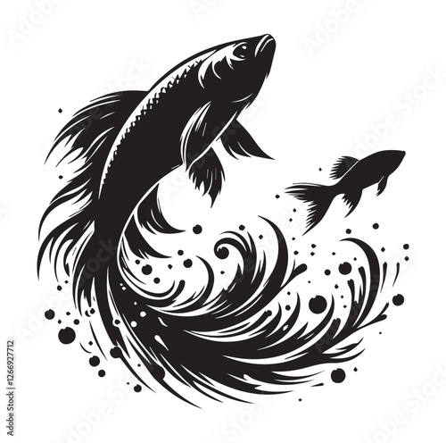 Fish jumping vector silhouette SH