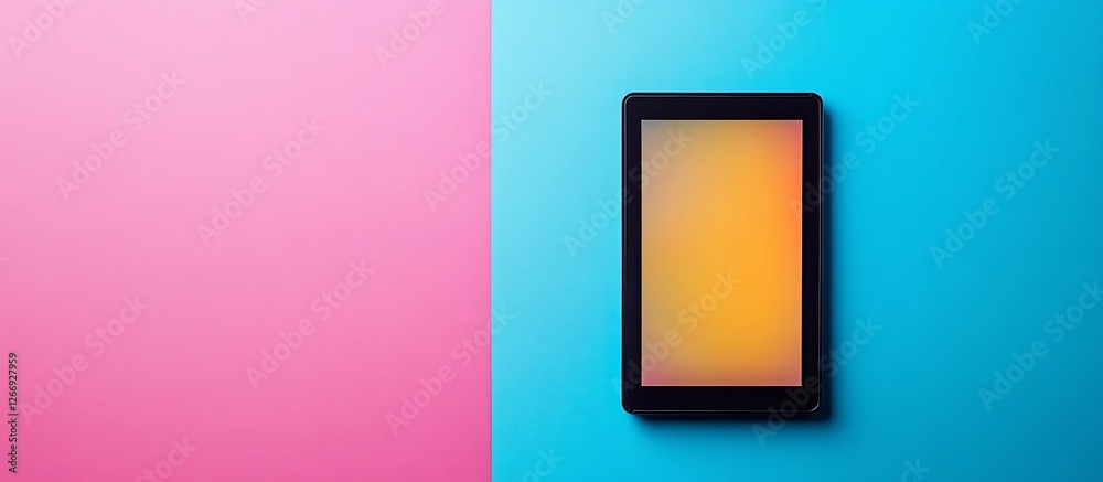 Vibrant tablet on a split-color background showcasing creative digital workspace ideas Vibrant tablet on a split-color background showcasing creative digital workspace ideas