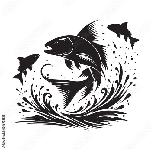 Fish jumping vector silhouette SH