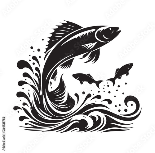 Fish jumping vector silhouette SH