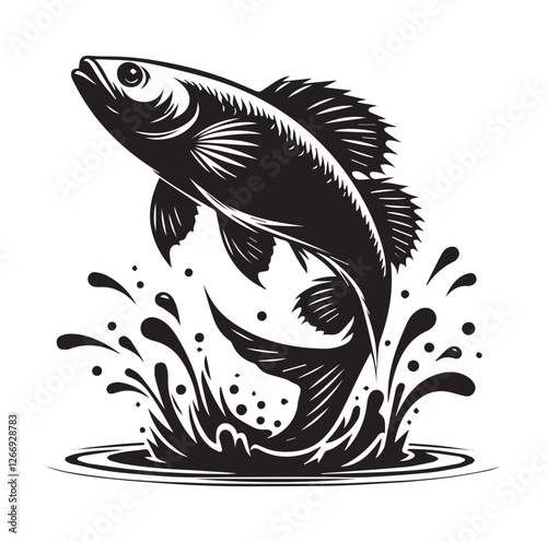 Fish jumping vector silhouette SH