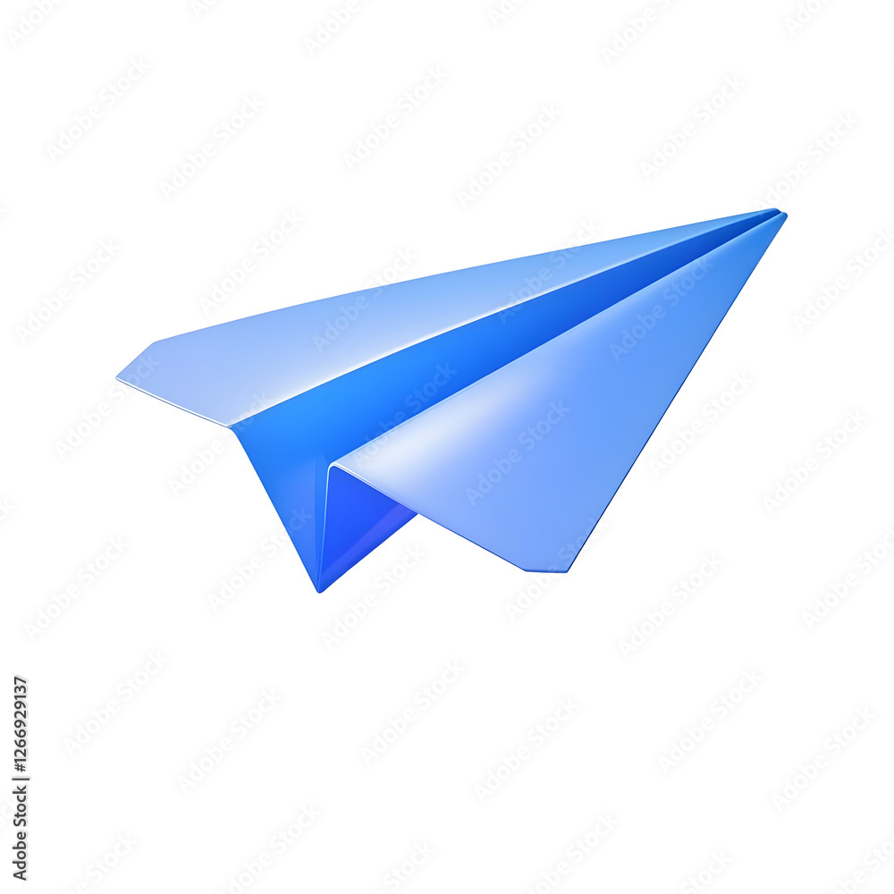 A dynamic 3D-rendered paper plane icon with a sleek, folded design. The surface is smooth A dynamic 3D-rendered paper plane icon with a sleek, folded design. The surface is smooth