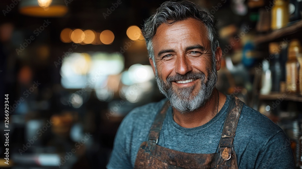 Portrait of a Happy Craftsman in His Workshop Portrait of a Happy Craftsman in His Workshop
