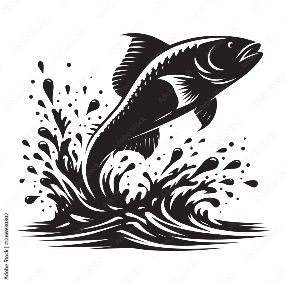 Fototapeta premium Fish jumping vector silhouette SH